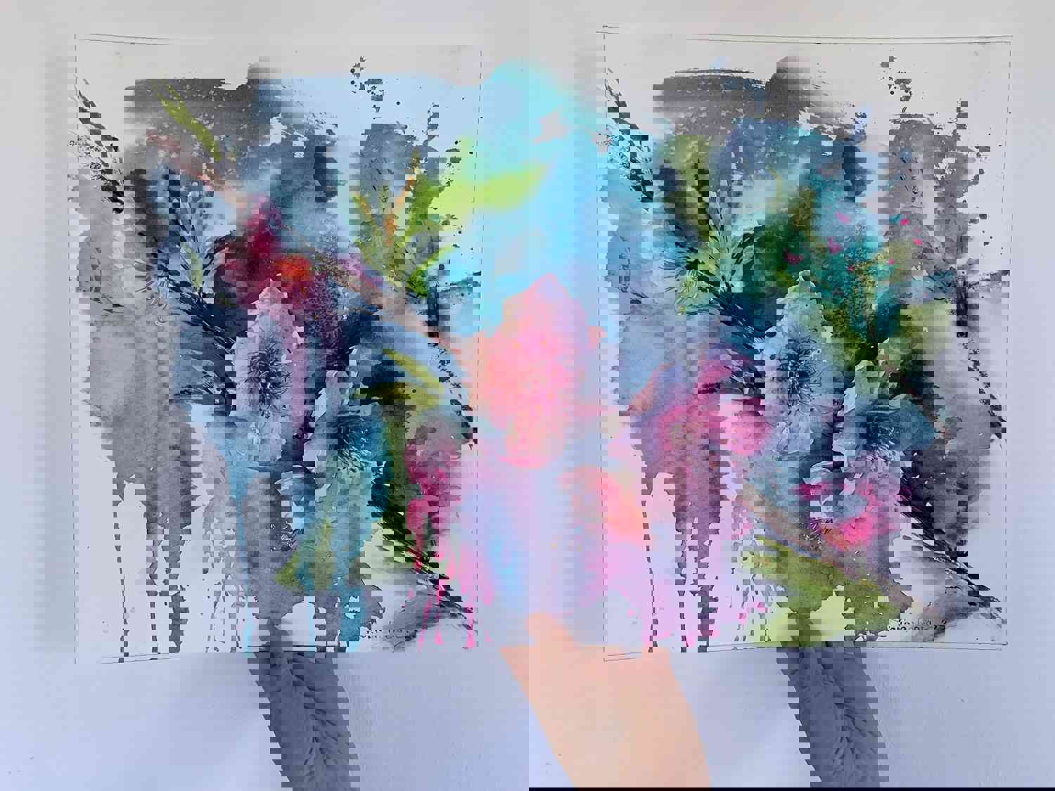 Pink Flower Painting, Original Watercolor Art, Blooming Flowers Tree, Botanical Wall Decor, Wedding Gift, Nature Fine Art