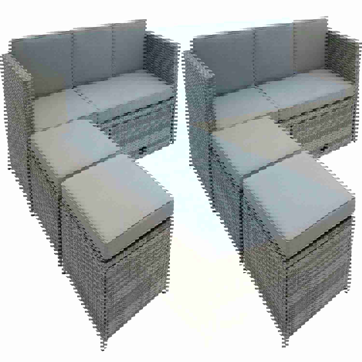 TOPMAX 4-piece Outdoor Backyard Patio Rattan Sofa Set, All-weather PE Wicker Sectional Furniture Set with Retractable Table, Gray