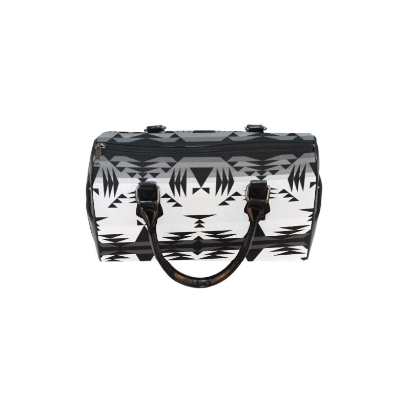 Between the Mountains White and Black Boston Handbag
