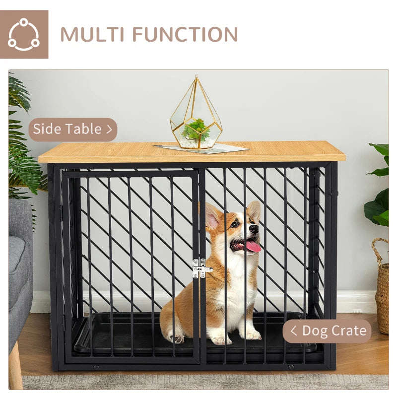 PawHut Heavy Duty Dog Crate Furniture with Removable Tray, Indoor Kennel End Table for Small Medium Dogs, Black