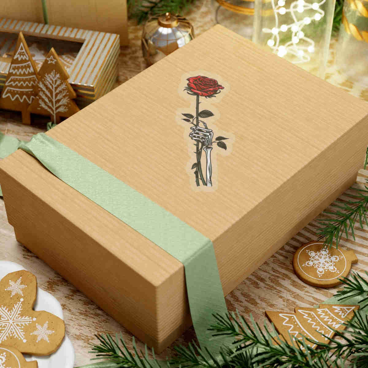 Skeleton Hand Red Rose Sticker - Skull Flower Tattoo Decal for Phone, Laptop, and More