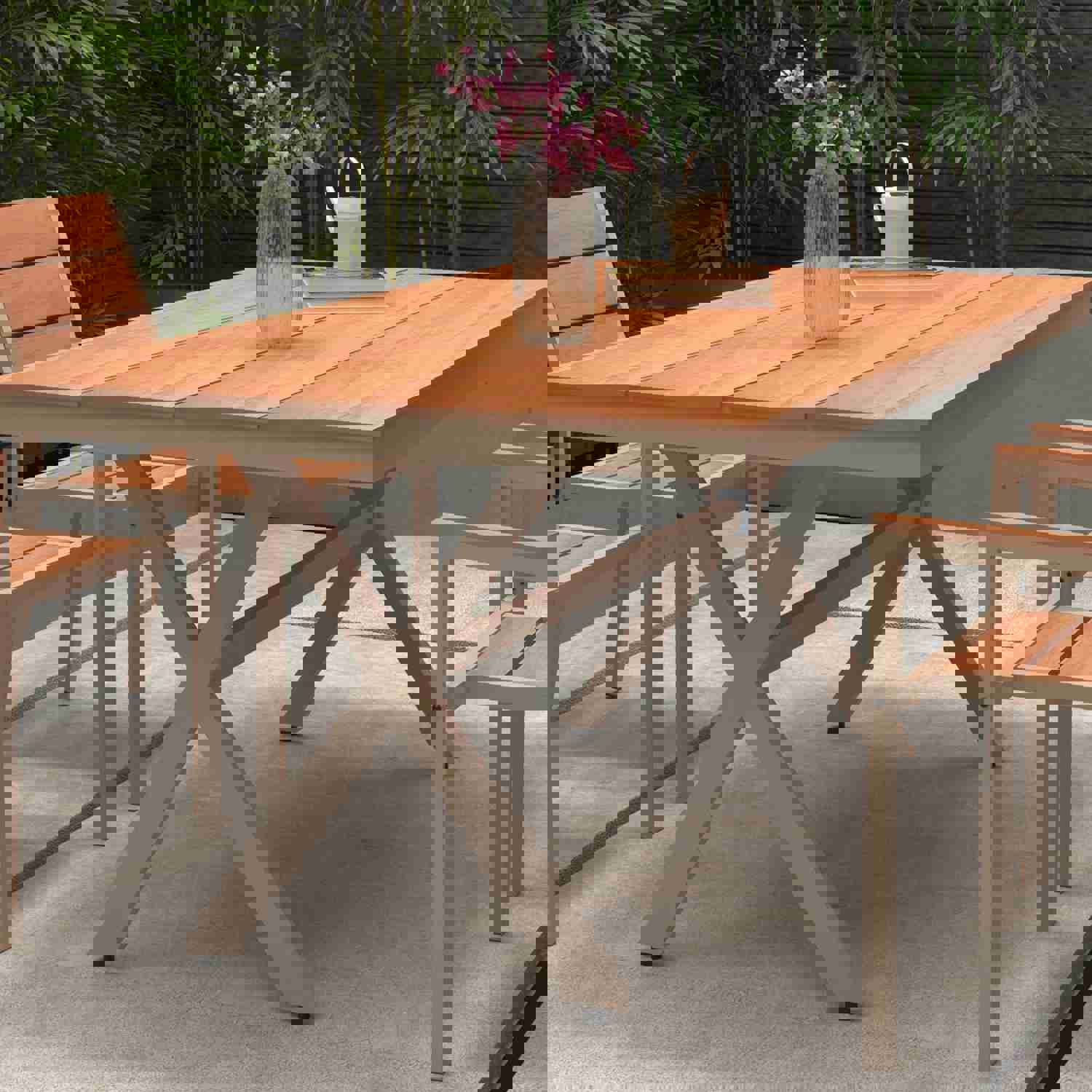 Outdoor Patio Dining Bistro Table for 4-6, Rectangle Plastic Wood Tabletop with Metal Steel Frame