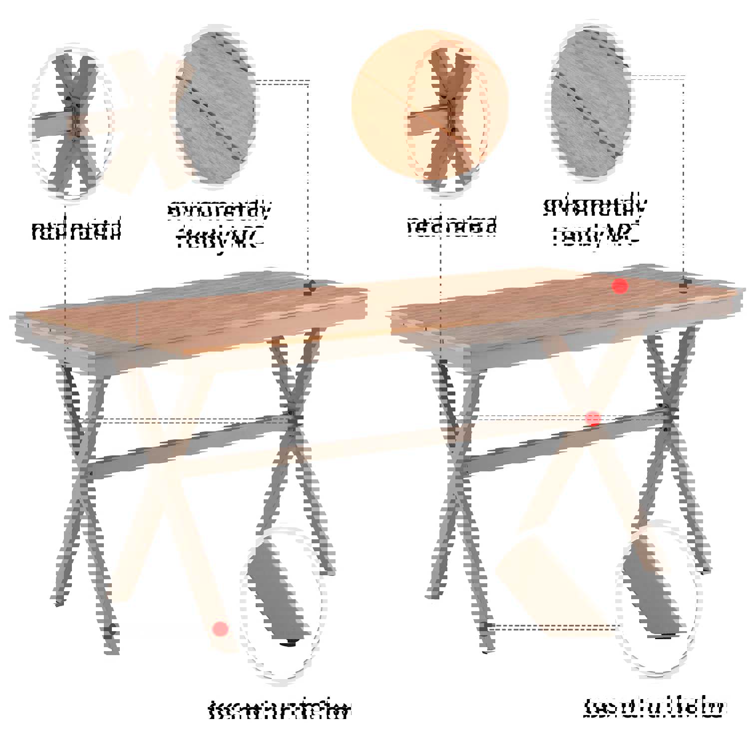 Outdoor Patio Dining Bistro Table for 4-6, Rectangle Plastic Wood Tabletop with Metal Steel Frame