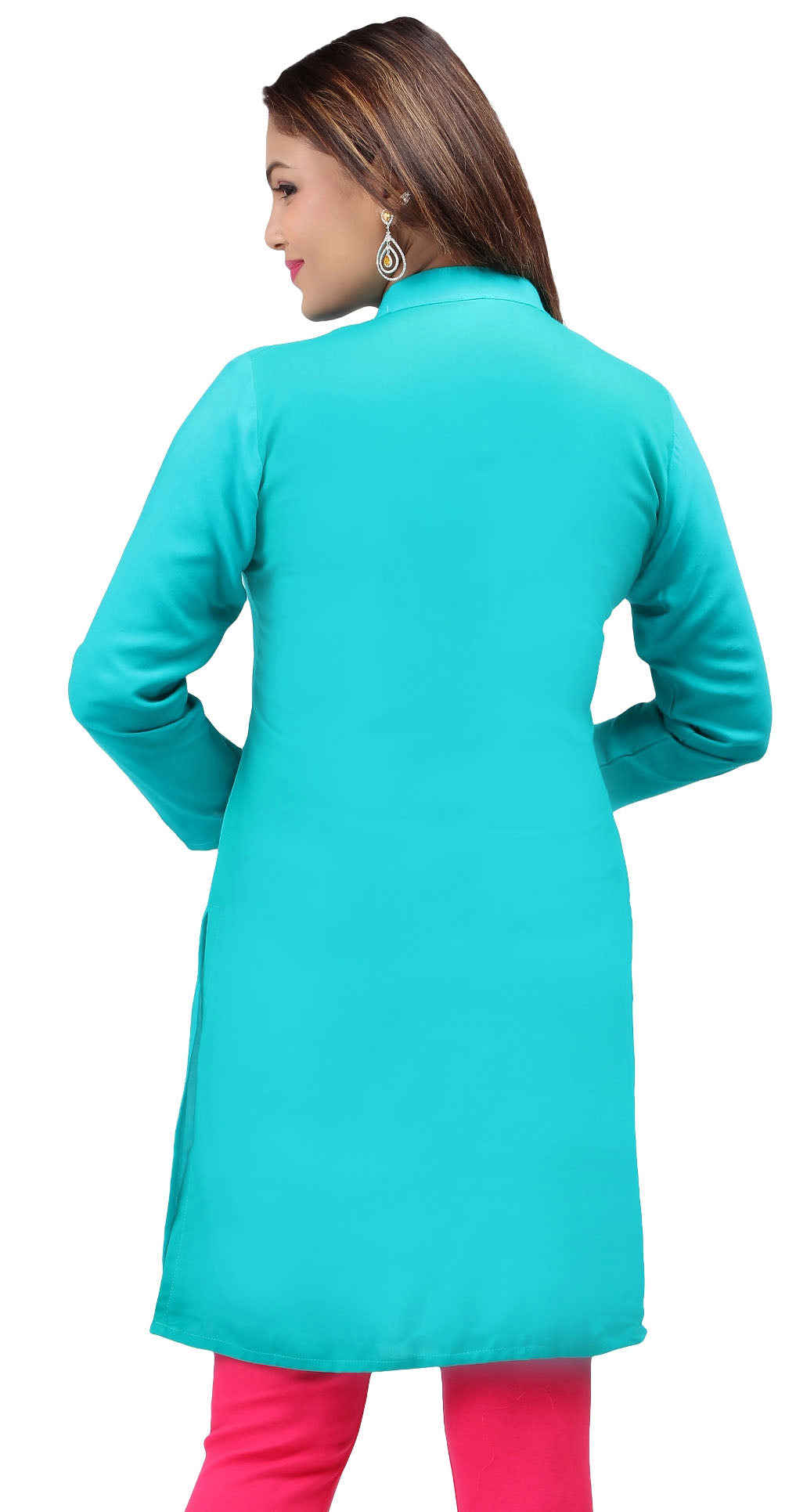 Short Kurti Womens Blouse Embroidered Indian Clothing (Turquoise)