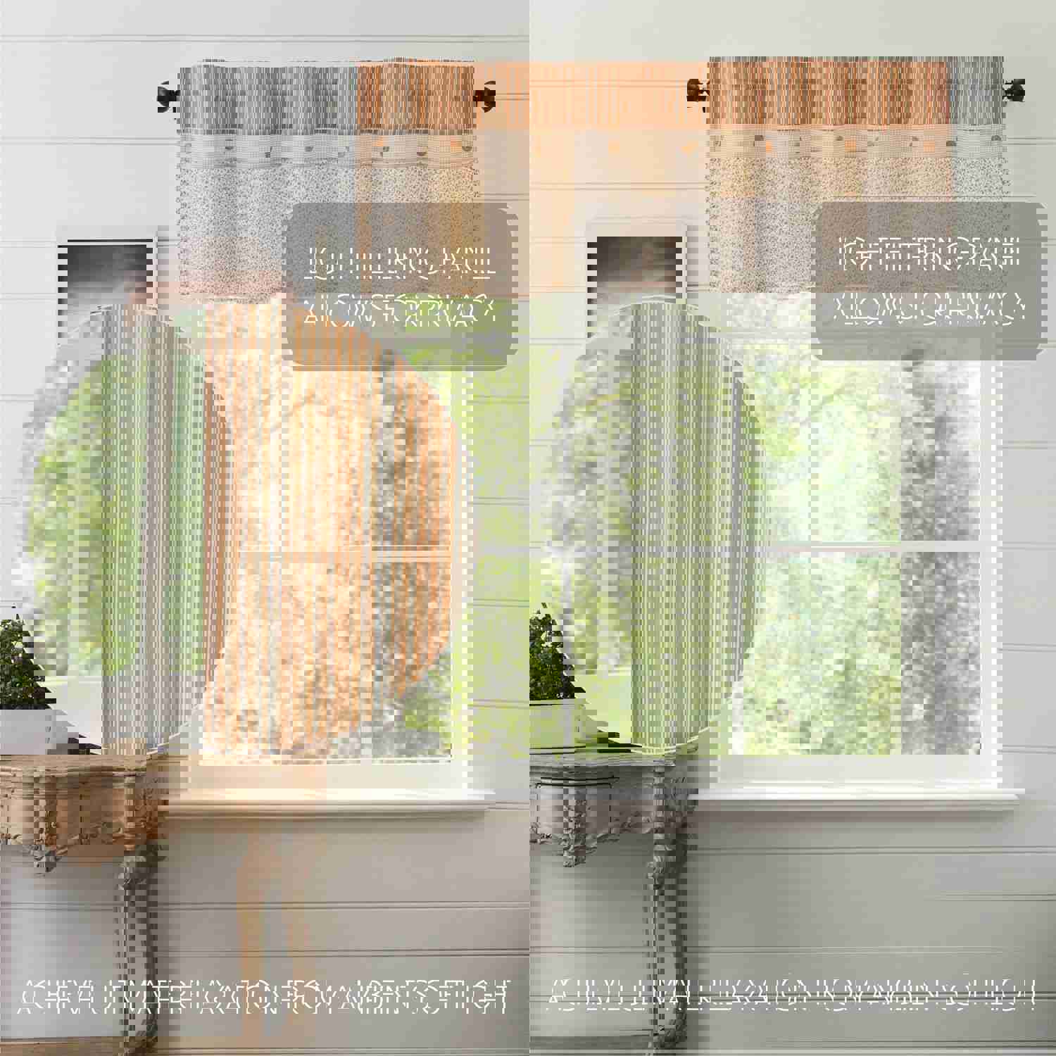 Farmhouse Valance Striped Floral Camilia Ruffled Window Curtain