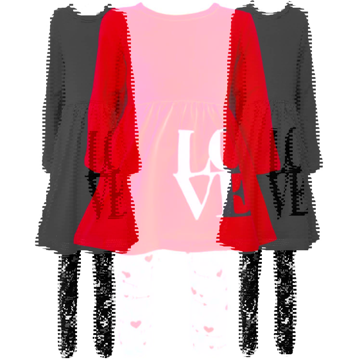 AL Limited Girls Valentines Day LOVE Red Long Sleeve Tunic Leggings & Scarf Clothing Set