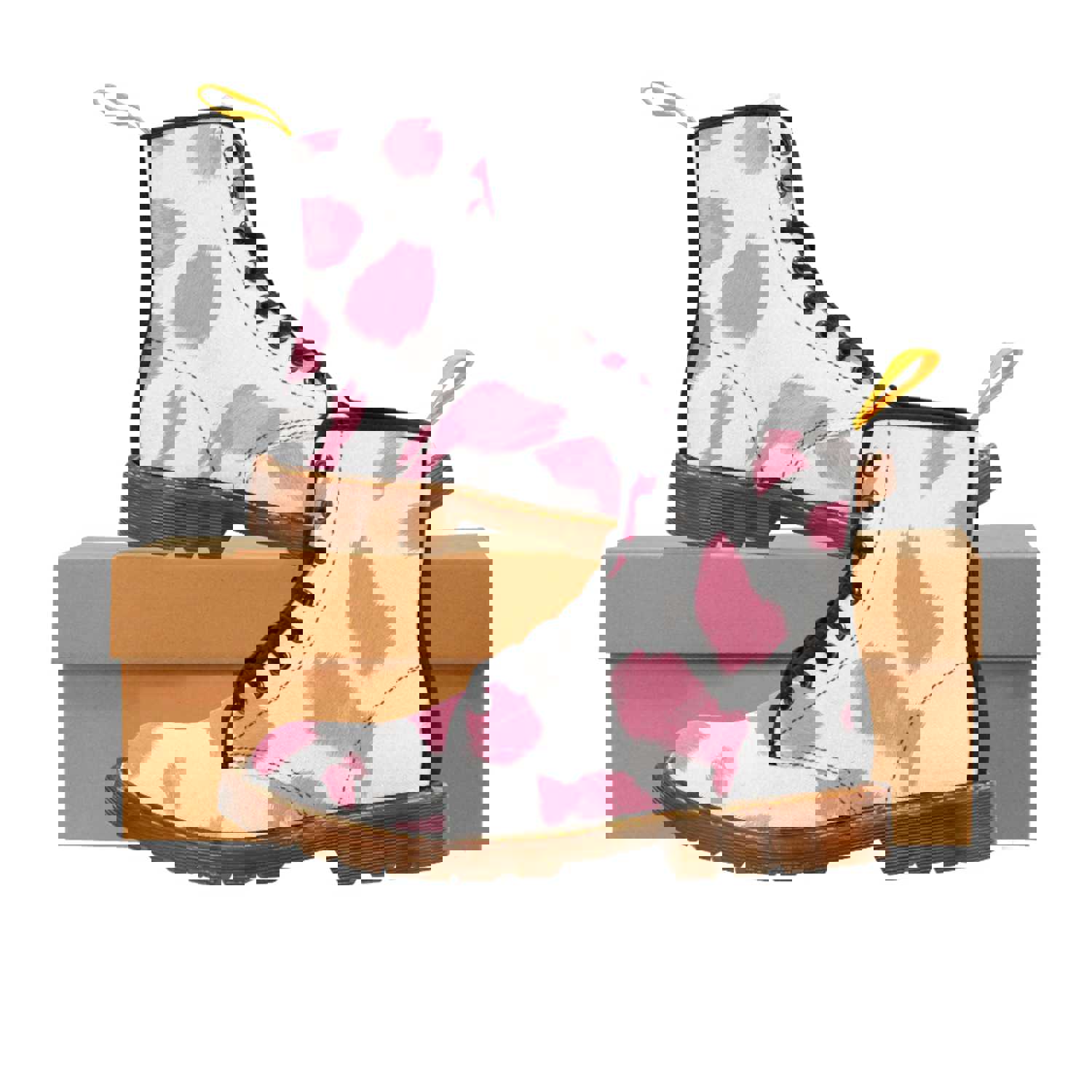 Pink Cow Print Canvas Boots for Women