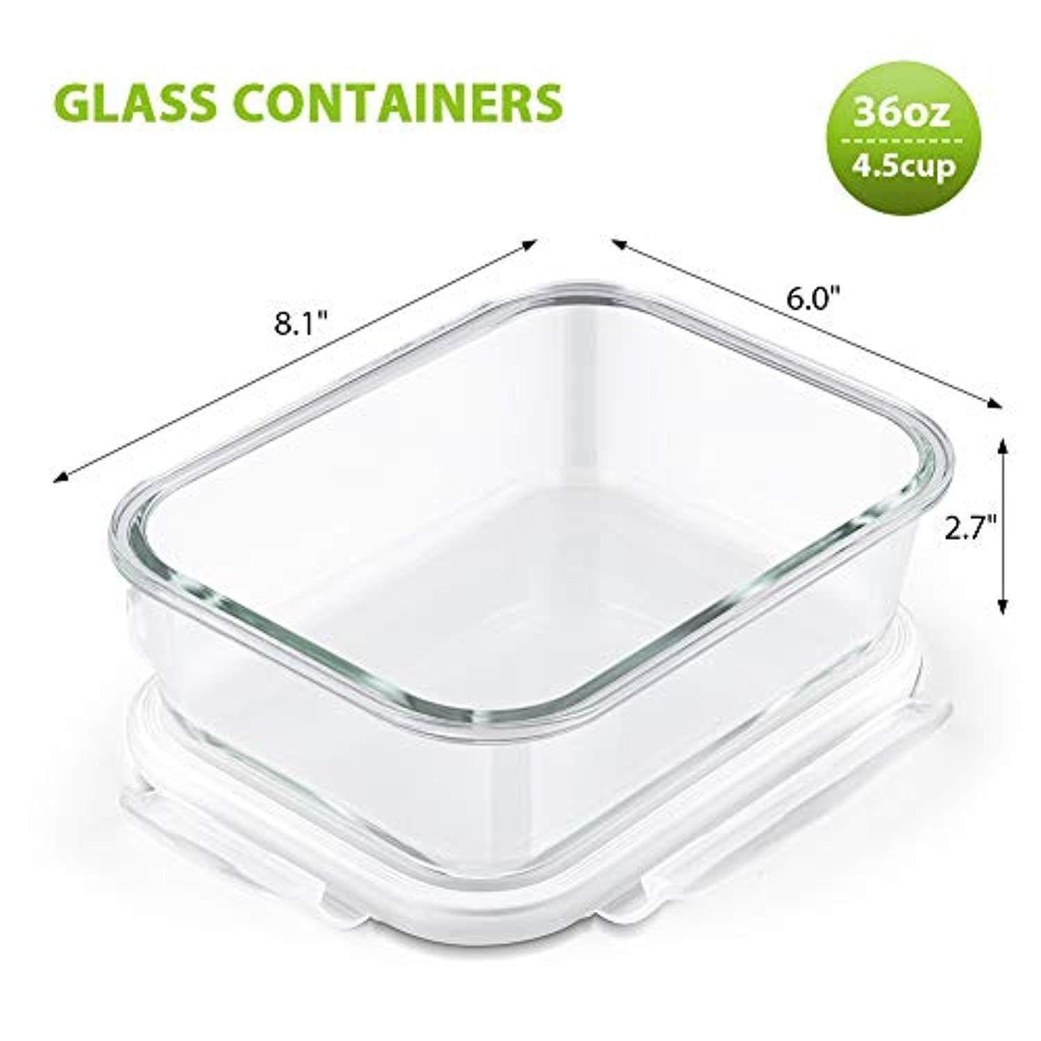 Bayco Large Glass Meal Prep Containers, 5 Pack (36oz) - Airtight, BPA Free & FDA Approved