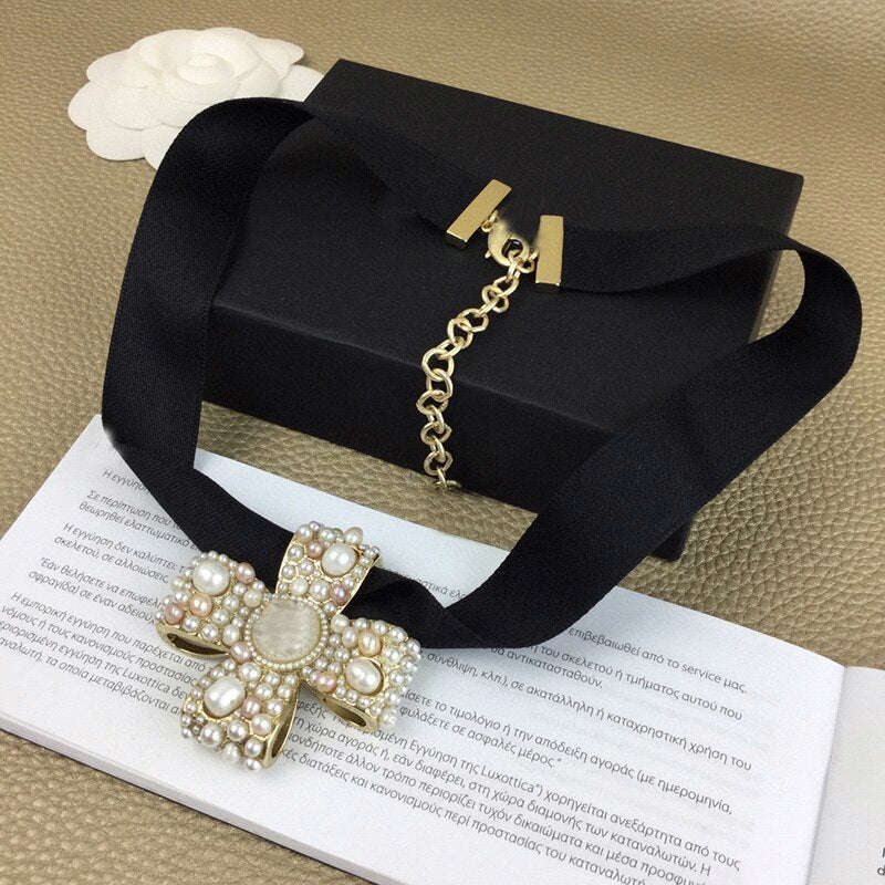 2021 Vintage Black Ribbon Chain Cross Pendant Choker Necklace for Women