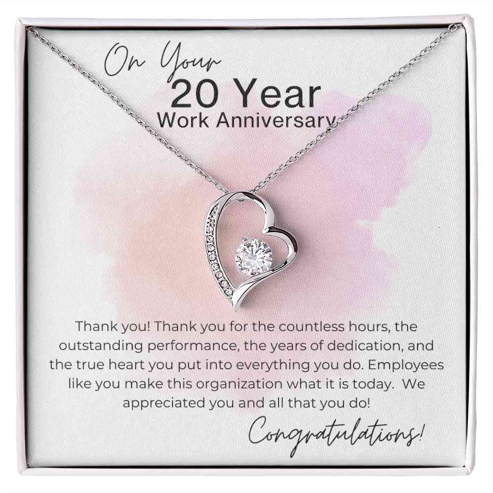 Forever Love Heart Pendant Necklace - 20 Year Work Anniversary Gift