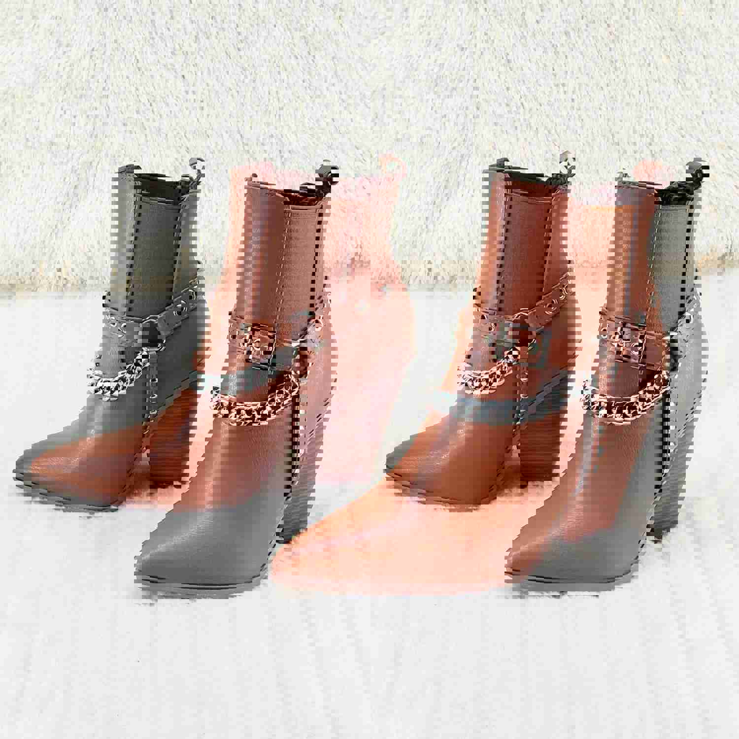 Dimitri Western Chain Strap Cowboy/Cowgirl Pull Ankle Boots Tan 6-11