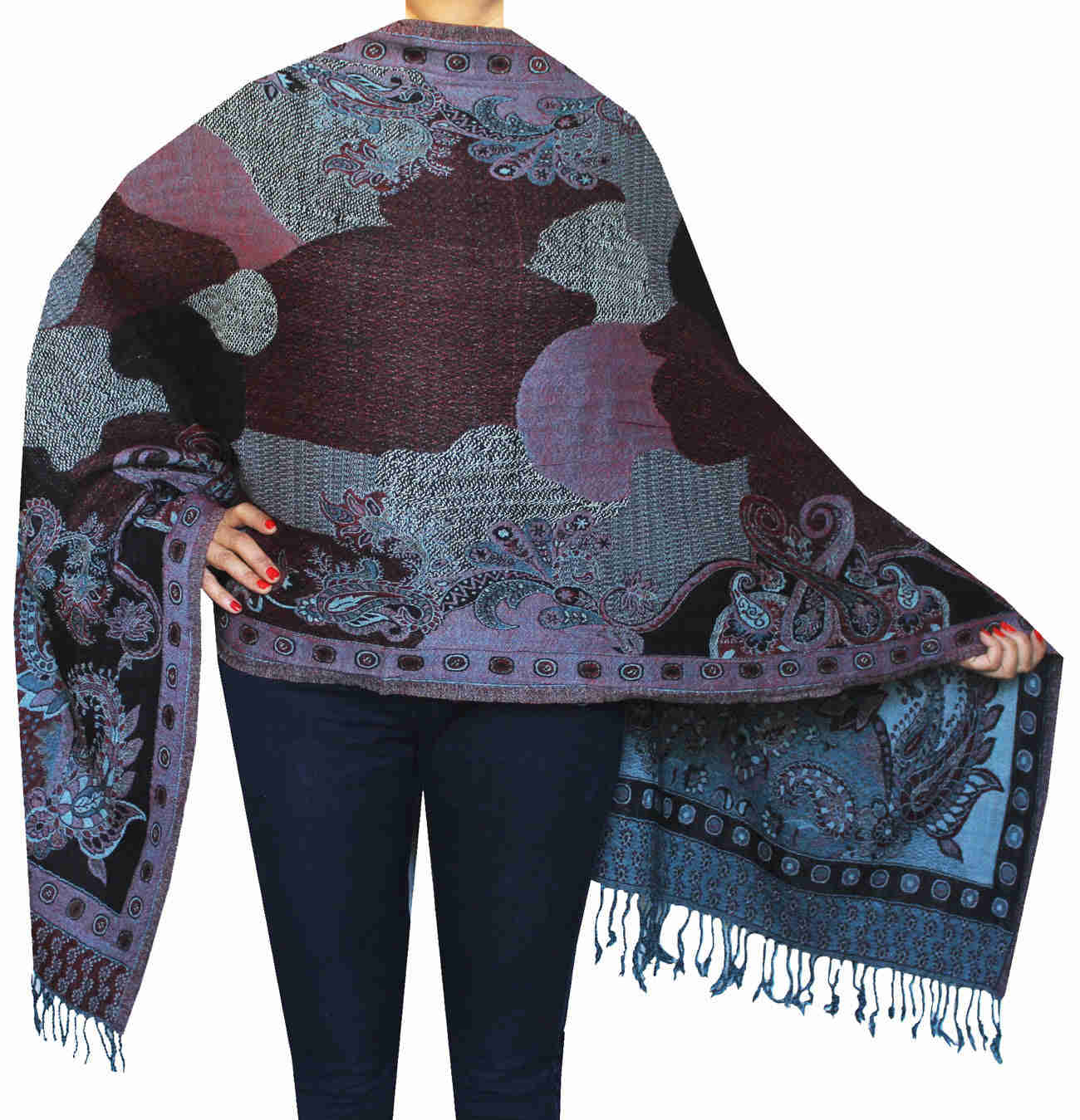 Pure Wool Paisley Shawl Scarves for Women - Handmade in Kashmir (78 x 28 inches)