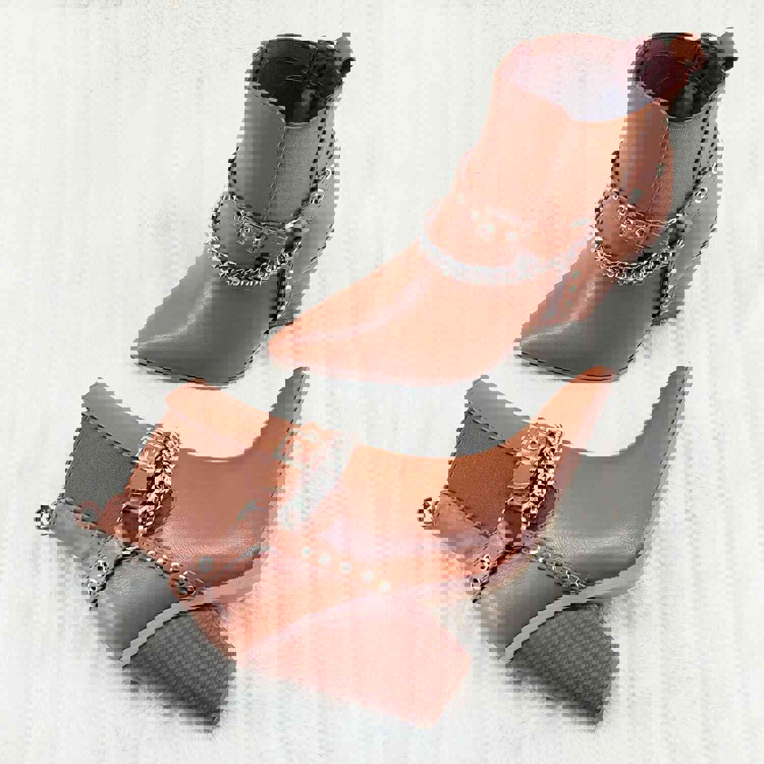 Dimitri Western Chain Strap Cowboy/Cowgirl Pull Ankle Boots Tan 6-11
