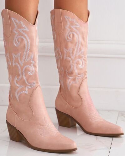 Embroidery Chunky Cowboy Boots for Women
