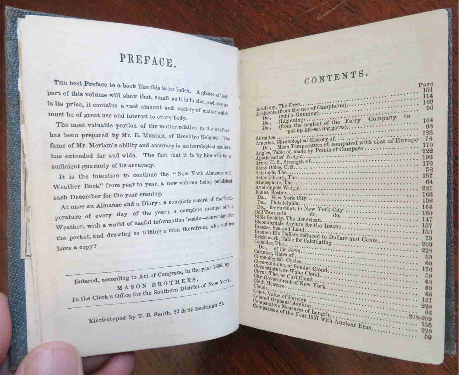 New York Almanac & Weather Book 1857 Mason Brothers Calendar Disasters