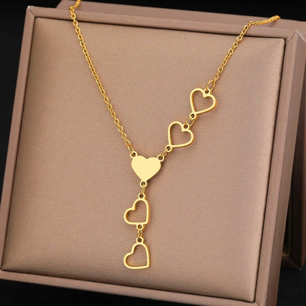 Elegant Stainless Steel Heart Pendant Necklace for Women - Trendy Korean Style Jewelry Gift
