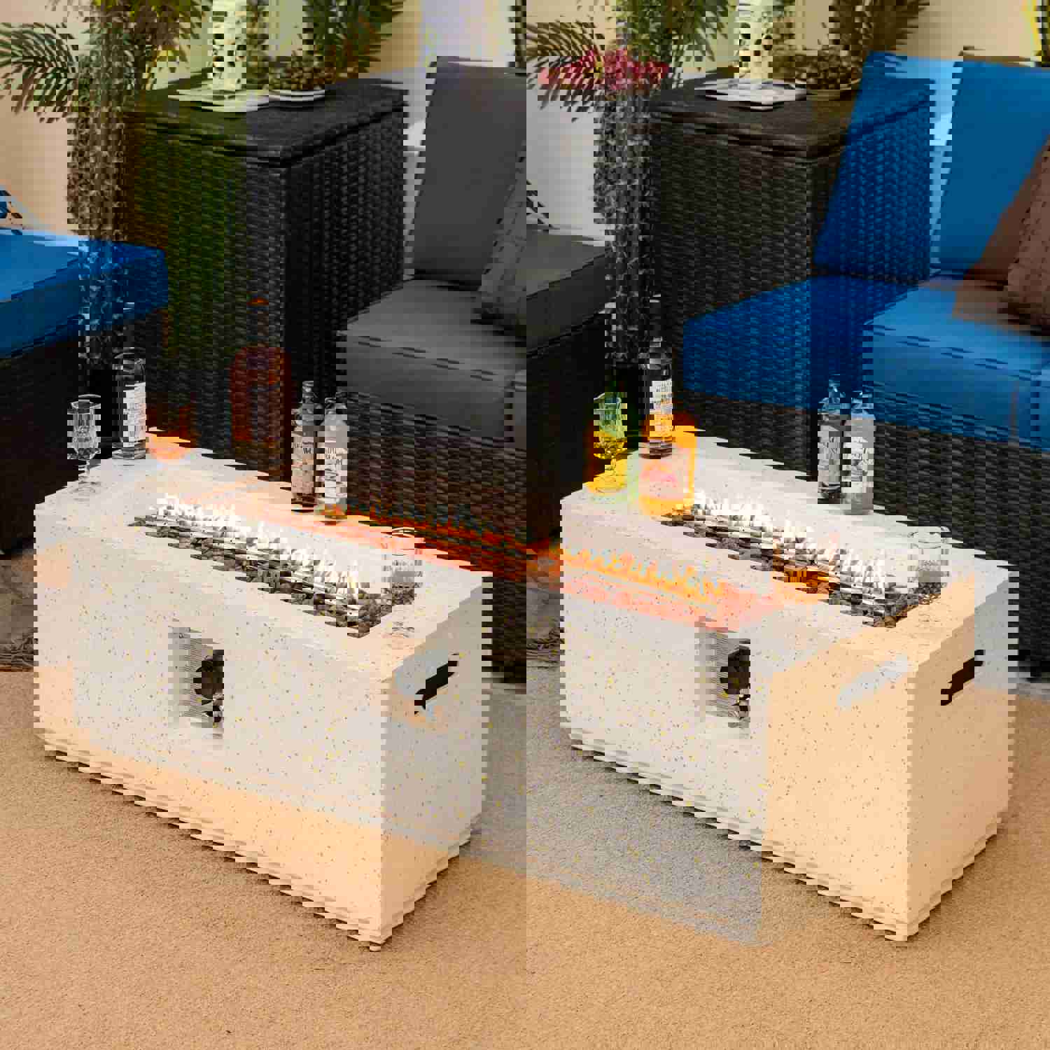 Tangkula 50,000 BTU Outdoor Fire Pit Table, 42 Rectangle Terrazzo Propane Gas Fire Table with Auto-Ignition