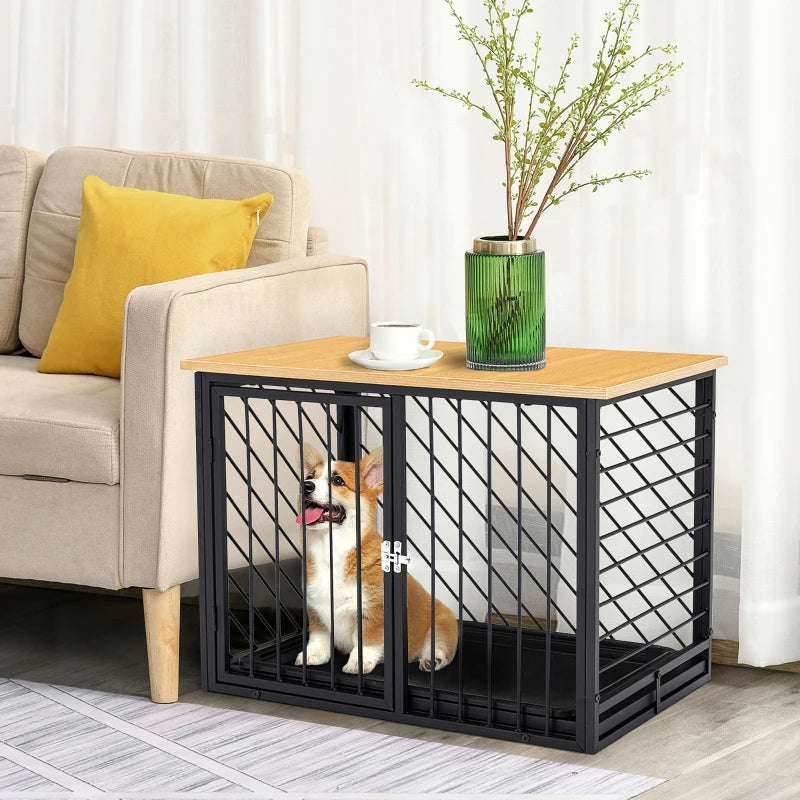 PawHut Heavy Duty Dog Crate Furniture with Removable Tray, Indoor Kennel End Table for Small Medium Dogs, Black