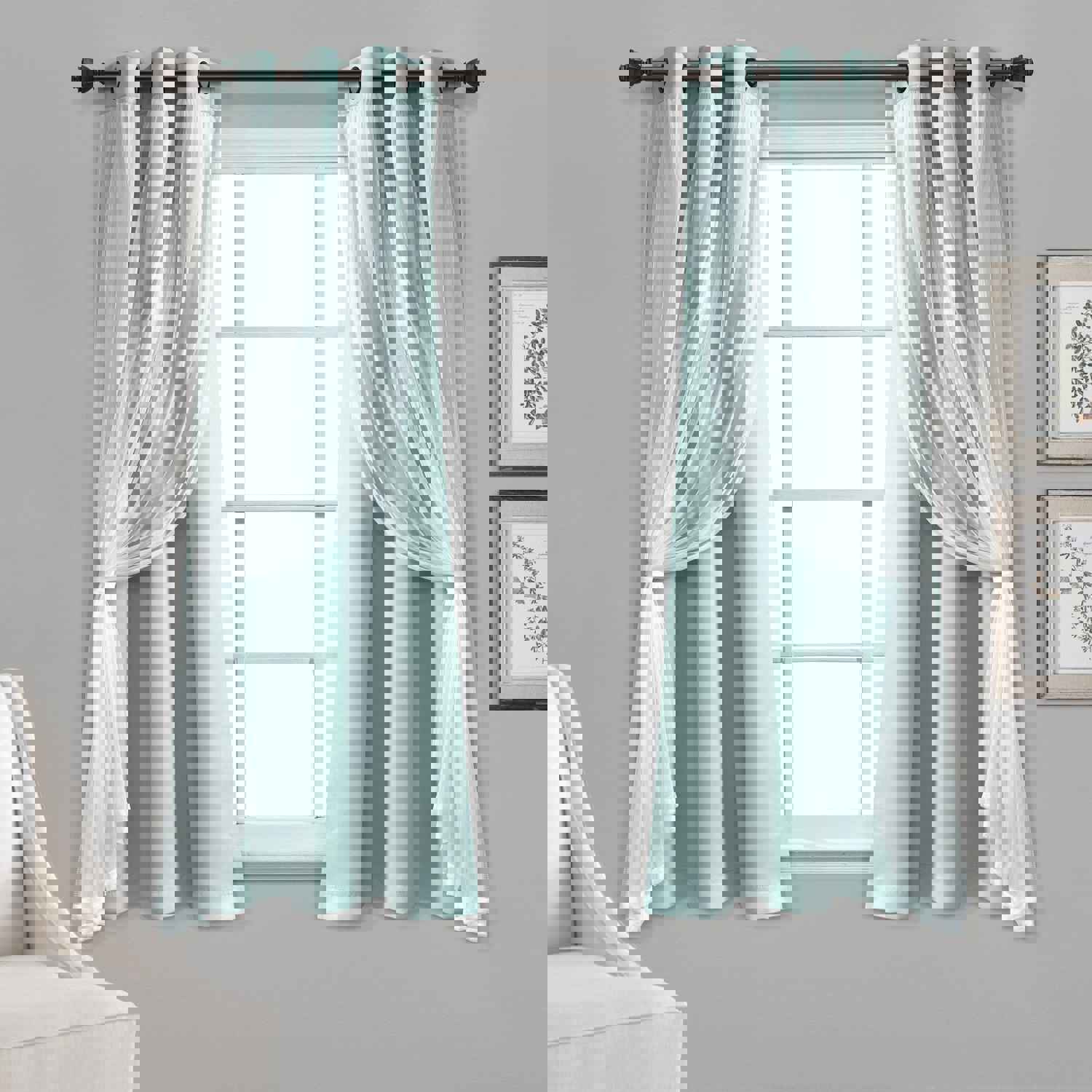 Grommet Sheer With Insulated Blackout Lining Curtain Panel Set