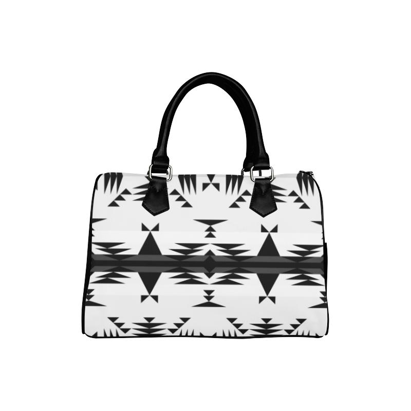 Between the Mountains White and Black Boston Handbag