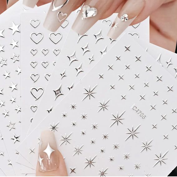 Five Pieces 3D Mix Shape Silver Nail Art Decoration Stickers