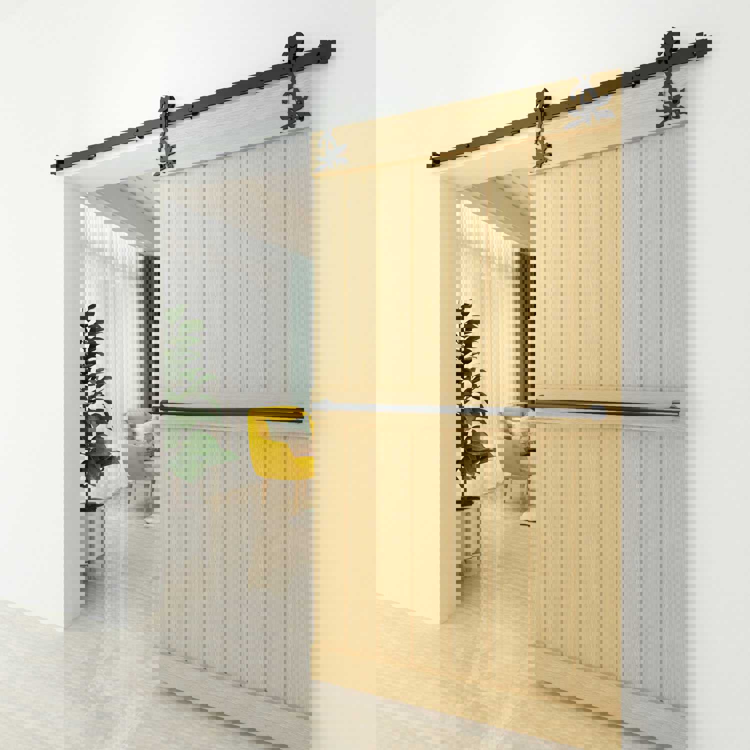 Non-Bypass Sliding Barn Door Hardware Kit with Flower Design Roller