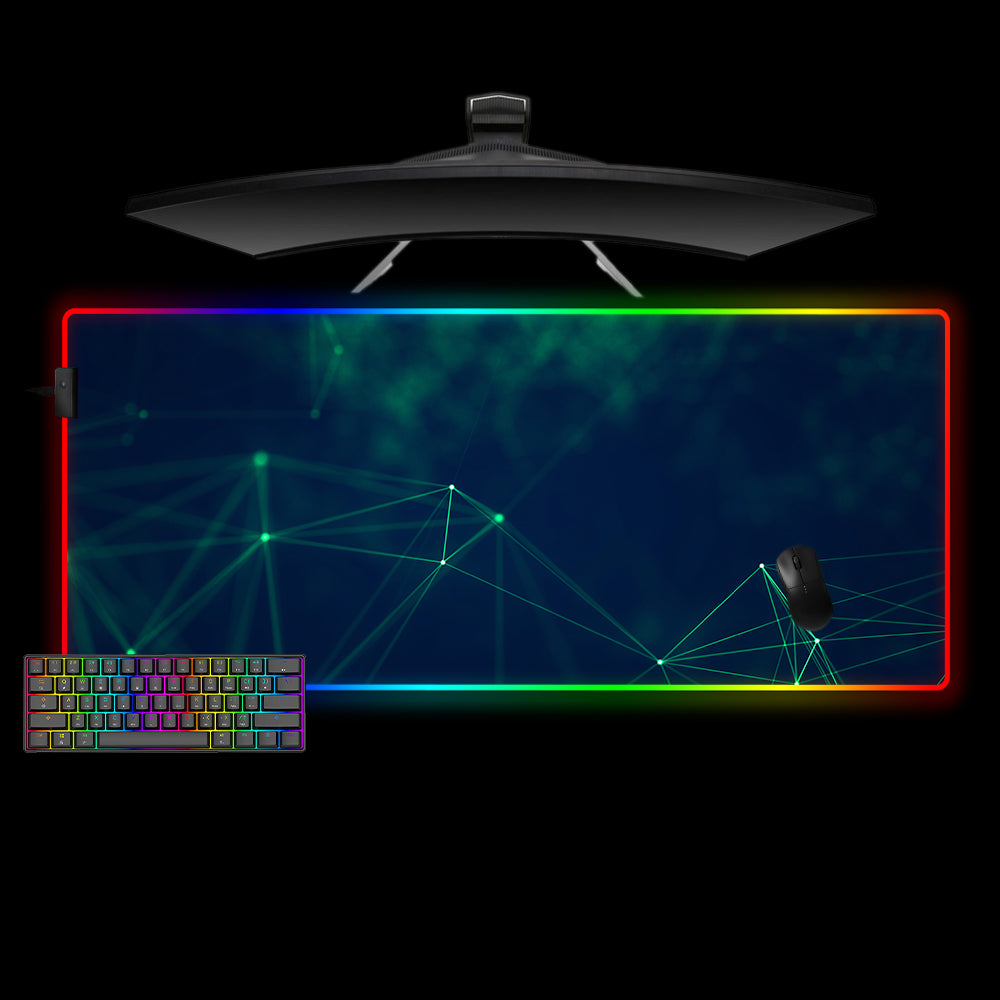 Green Cyberspace Design RGB Gaming Mouse Pad with LED Strip for Computer Desk