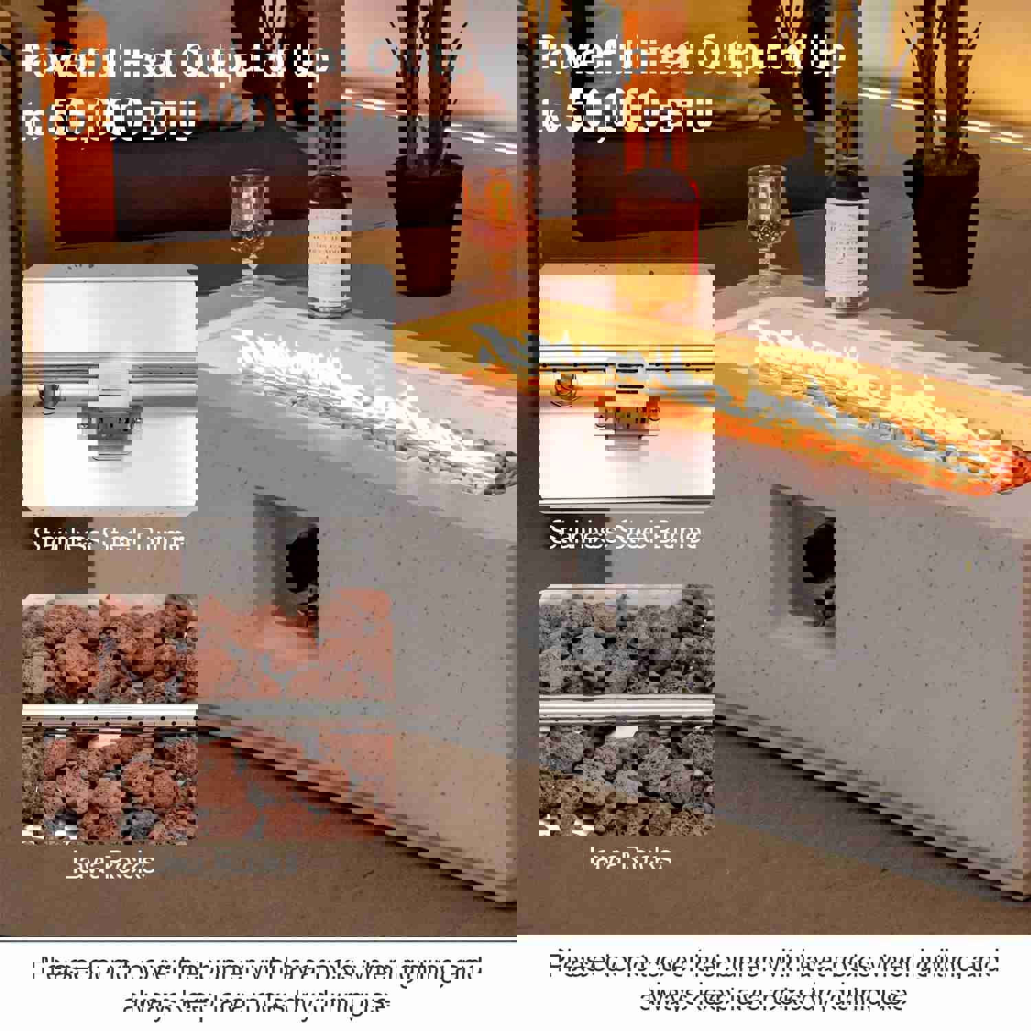 Tangkula 50,000 BTU Outdoor Fire Pit Table, 42 Rectangle Terrazzo Propane Gas Fire Table with Auto-Ignition