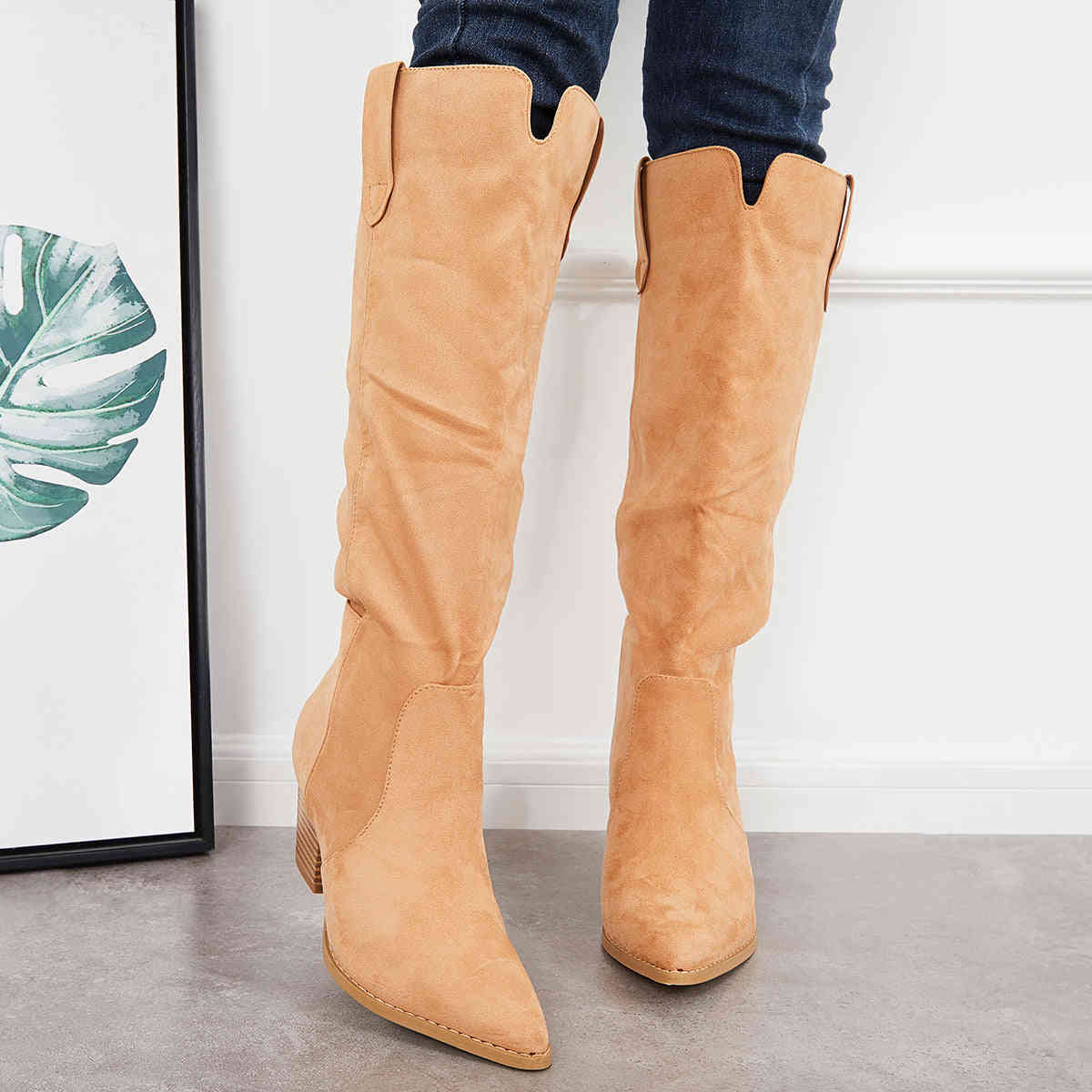 Women's Knee High Boots with Chunky Block Heel - Western Riding Style