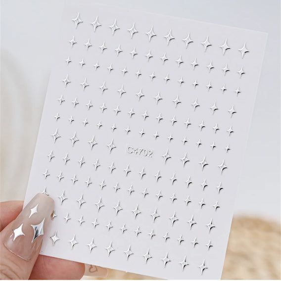 Five Pieces 3D Mix Shape Silver Nail Art Decoration Stickers