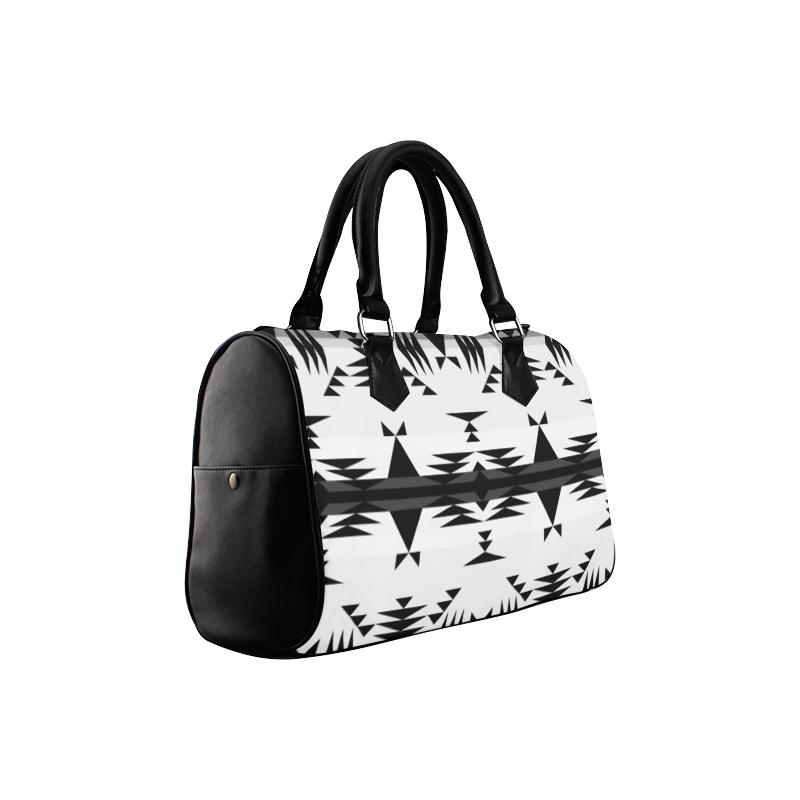 Between the Mountains White and Black Boston Handbag
