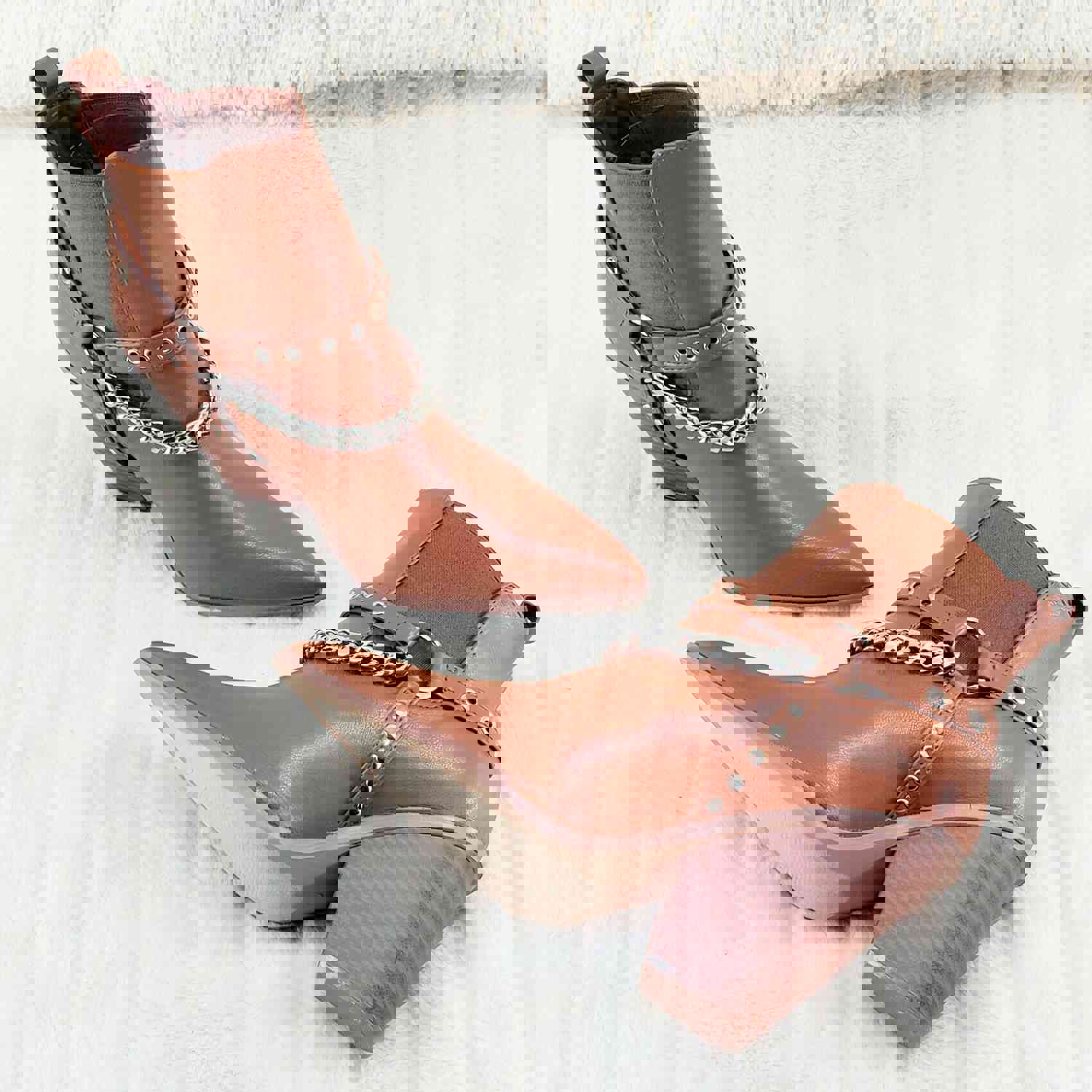 Dimitri Western Chain Strap Cowboy/Cowgirl Pull Ankle Boots Tan 6-11