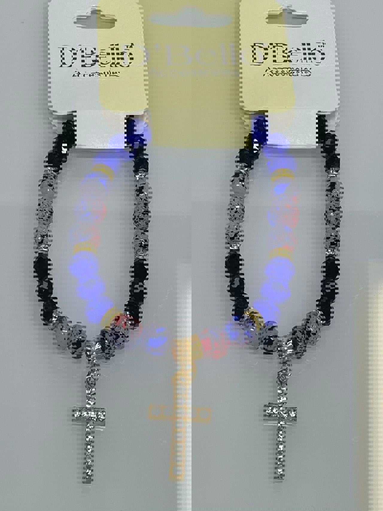 Crystal Beaded Bracelet with Full Diamond Cross Pendant - Stylish Hand Accessories & Gift