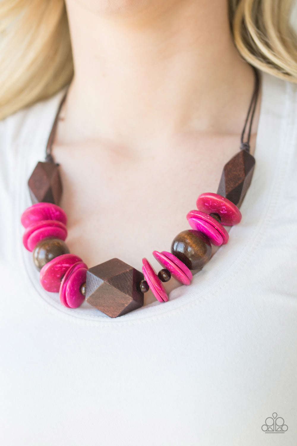 Paparazzi Jewelry Wooden Pacific Paradise Pink Necklace with Earrings