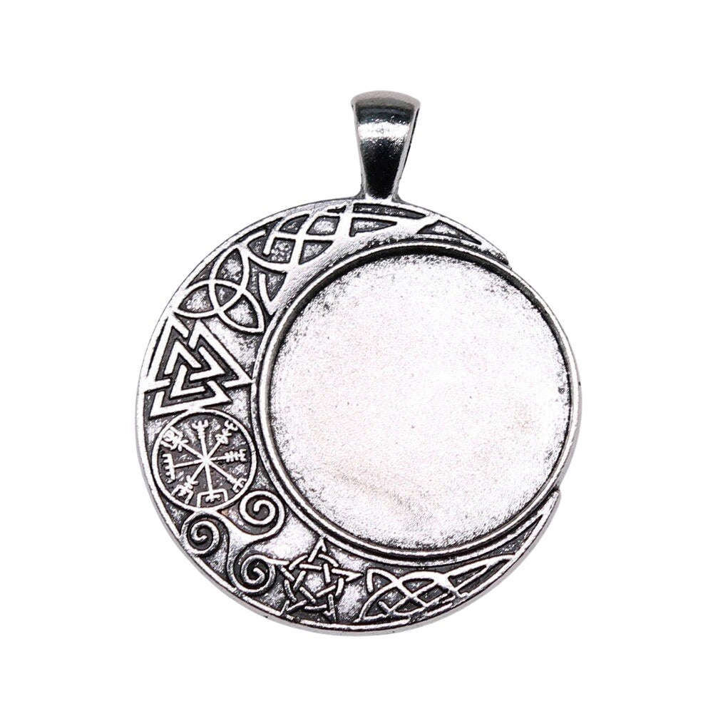 5pcs Viking Symbol Round Cameo Cabochon Pendant Base for DIY Jewelry Making