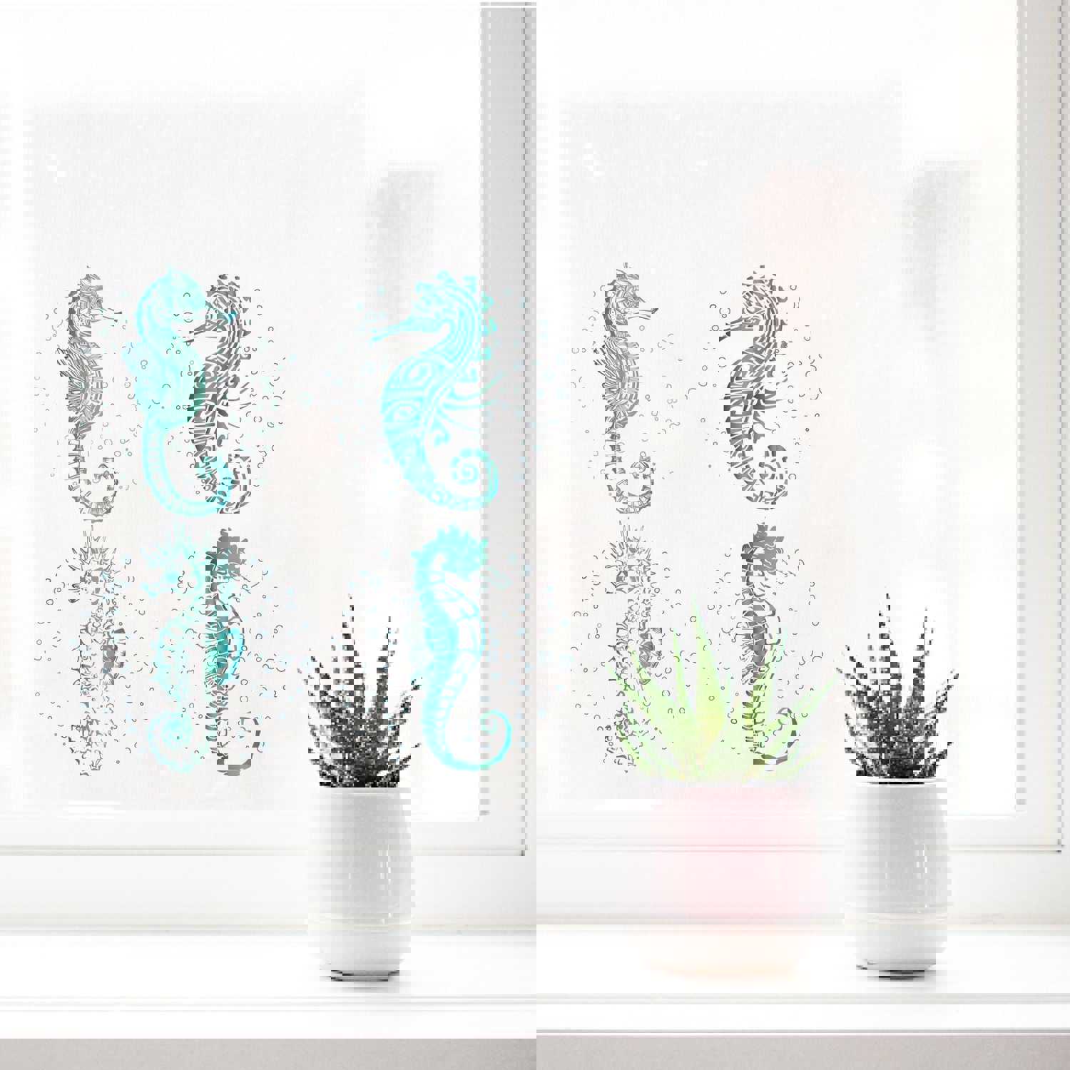 Craspire PVC Wall Sticker Set, Sea Horse Pattern, 4 Styles for Window or Stairway Decoration