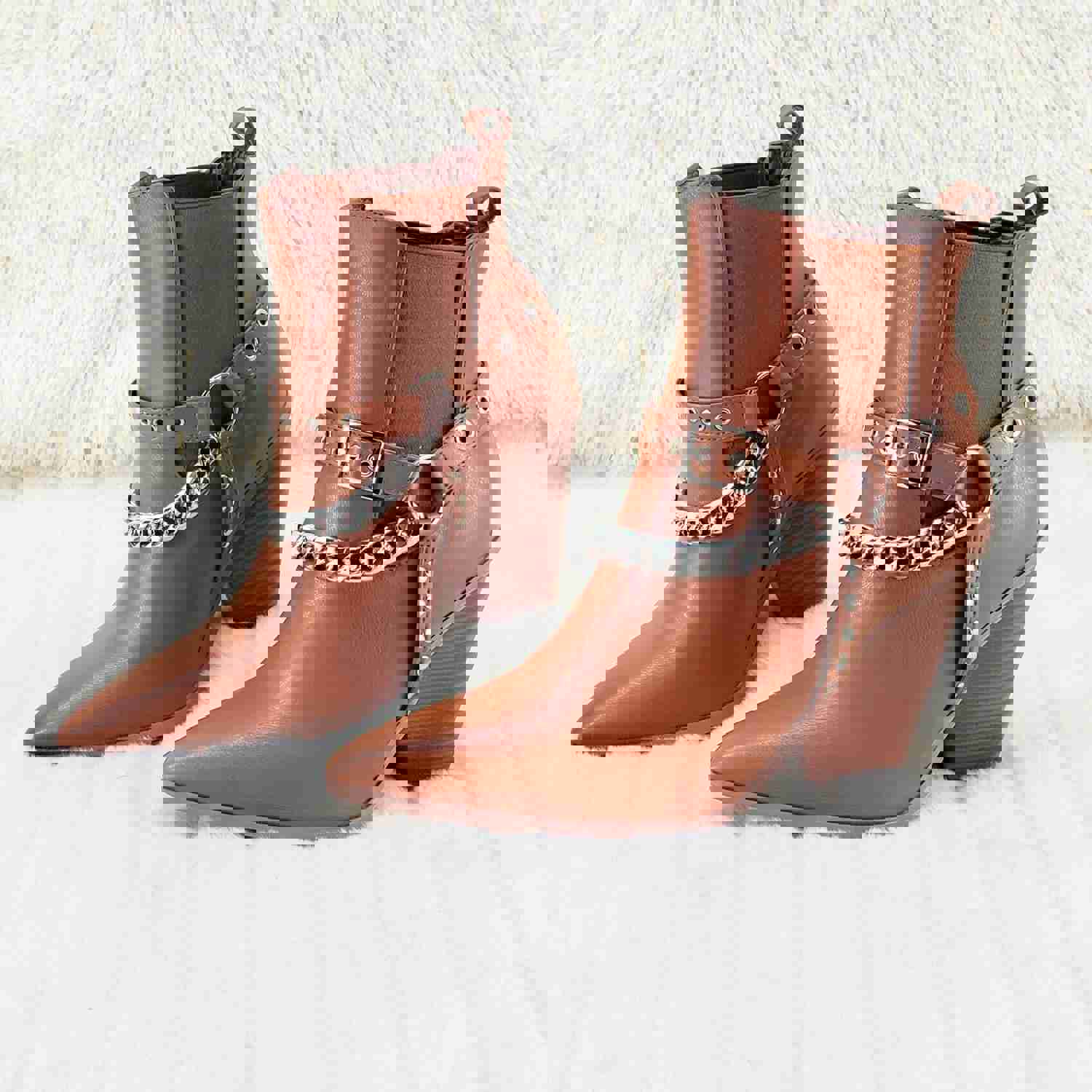 Dimitri Western Chain Strap Cowboy/Cowgirl Pull Ankle Boots Tan 6-11