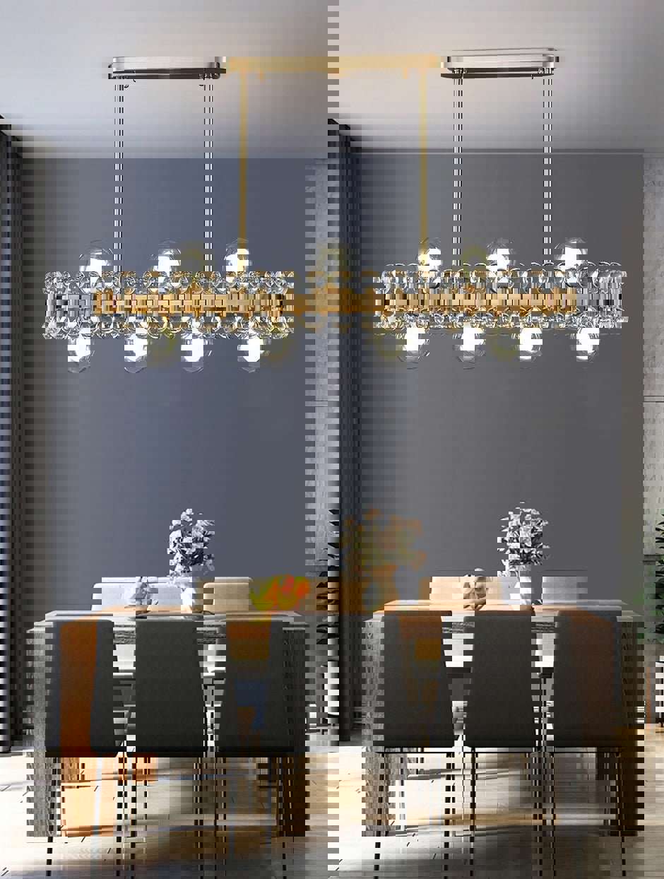 MIRODEMI® Gold Rectangle Colorful Crystal Chandelier for Dining Room & Kitchen Island