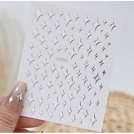 Five Pieces 3D Mix Shape Silver Nail Art Decoration Stickers