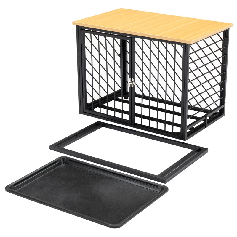 PawHut Heavy Duty Dog Crate Furniture with Removable Tray, Indoor Kennel End Table for Small Medium Dogs, Black