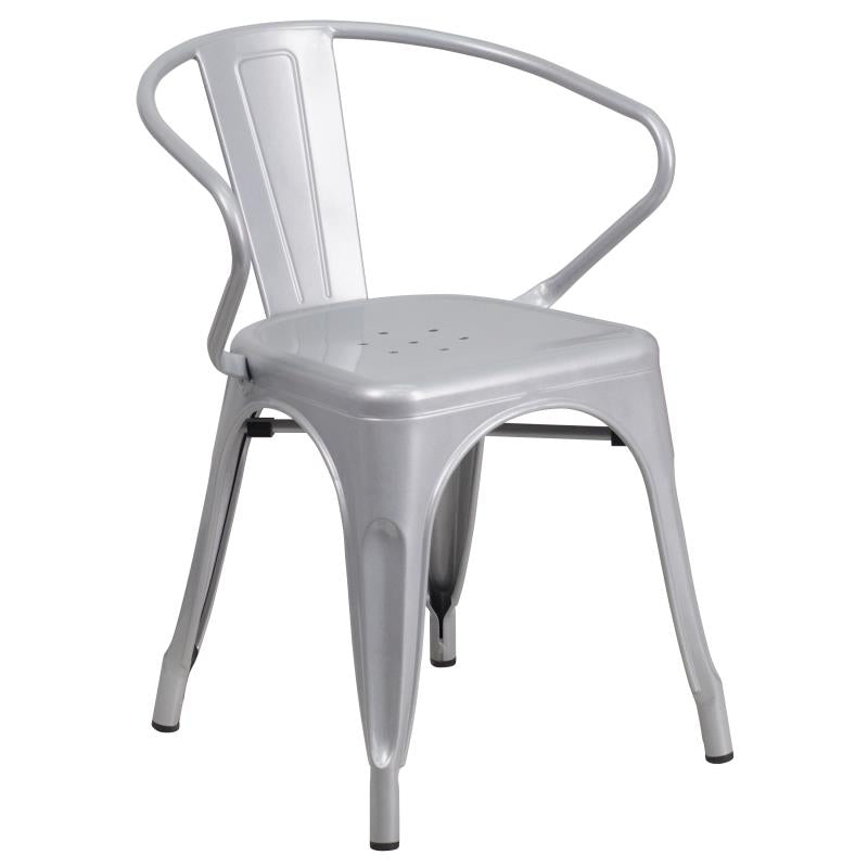CH-51080TH-4-18ARM Flash Furniture Chauncey Commercial Grade 24 Round Silver Metal Indoor-Outdoor Table Set