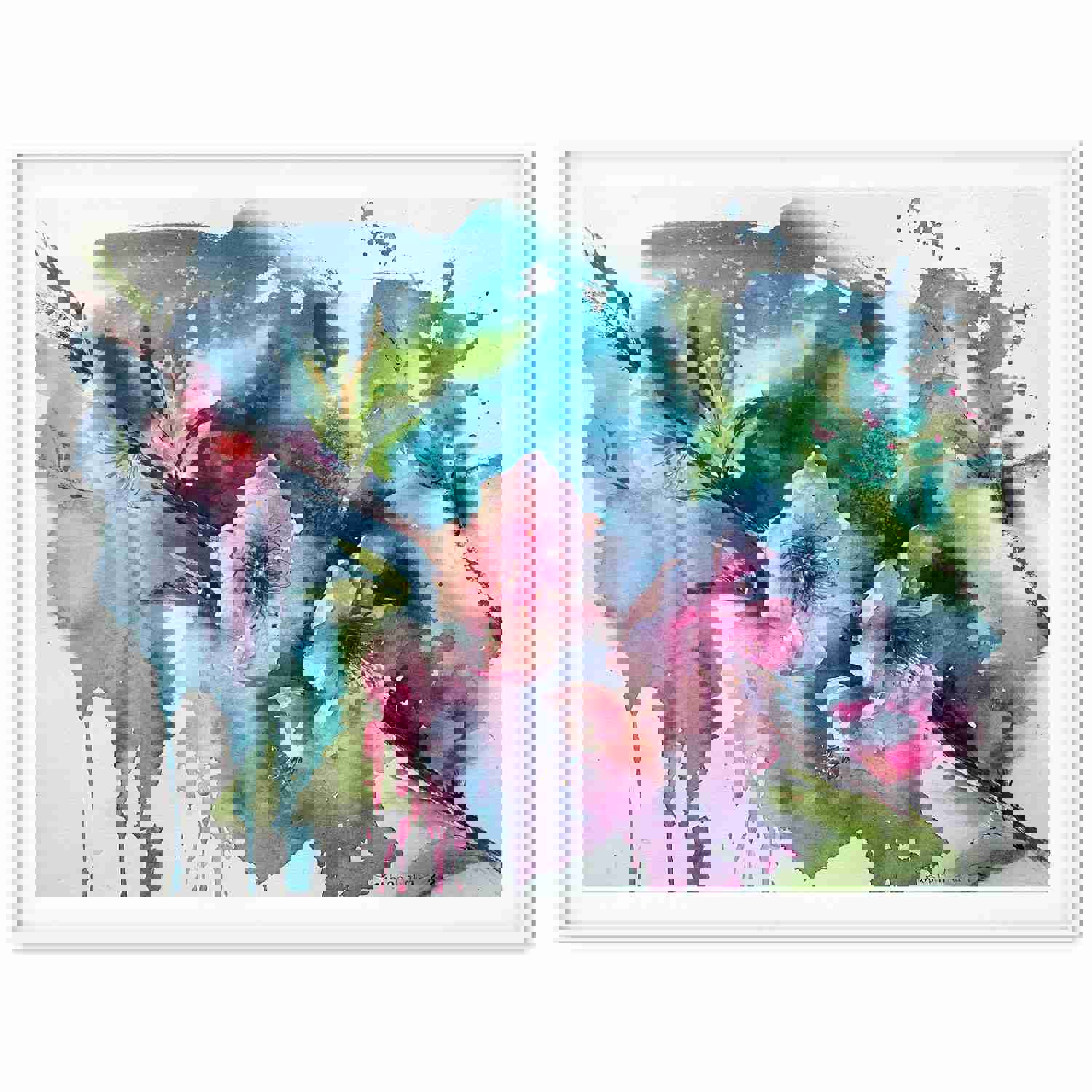 Pink Flower Painting, Original Watercolor Art, Blooming Flowers Tree, Botanical Wall Decor, Wedding Gift, Nature Fine Art