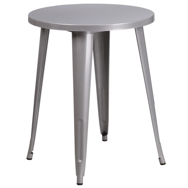 CH-51080TH-4-18ARM Flash Furniture Chauncey Commercial Grade 24 Round Silver Metal Indoor-Outdoor Table Set