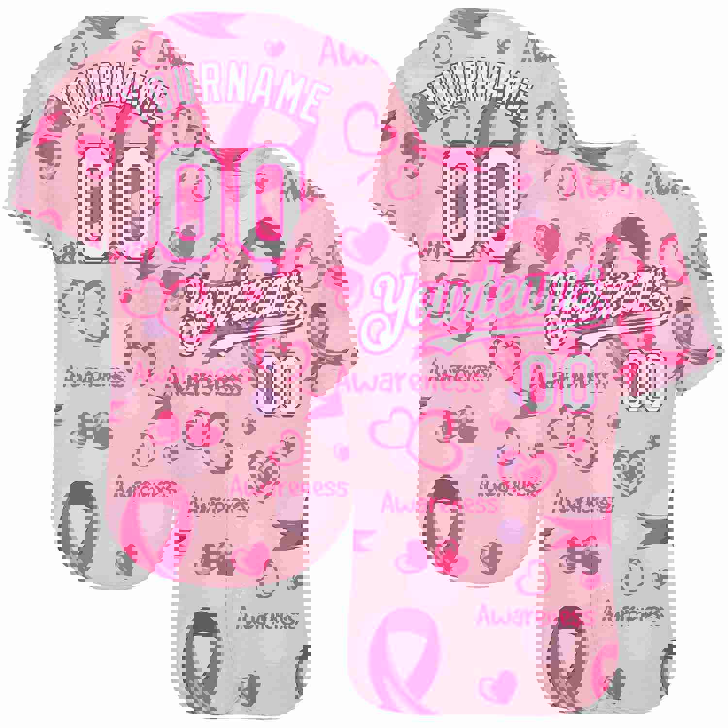 Custom Pink White-Hot Pink 3D Pink Ribbon Breast Cancer Awareness Baseball Jersey for Women