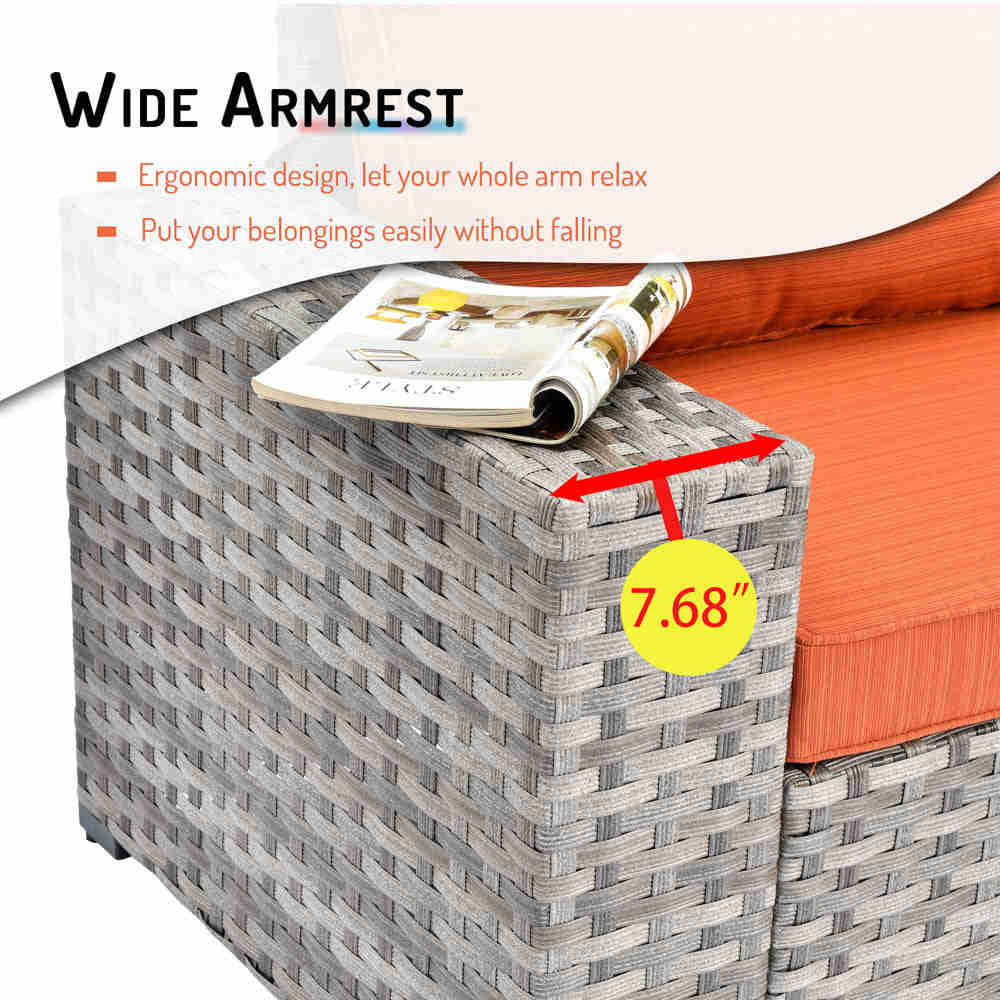 Ovios 13 Pieces Outdoor Furniture Set with Broad Handrails and Fire Pit Table