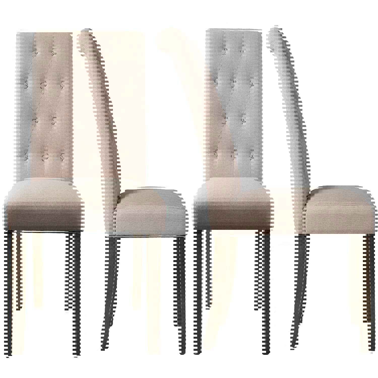 Beige Tufted Dining Chairs Set of 2, Upholstered High Back Padded Dining Chairs with Solid Wood Legs