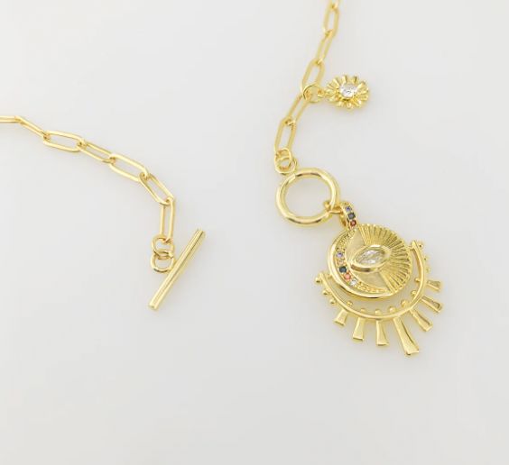 MIka Paperclip Chain Necklace with Sun and Flower