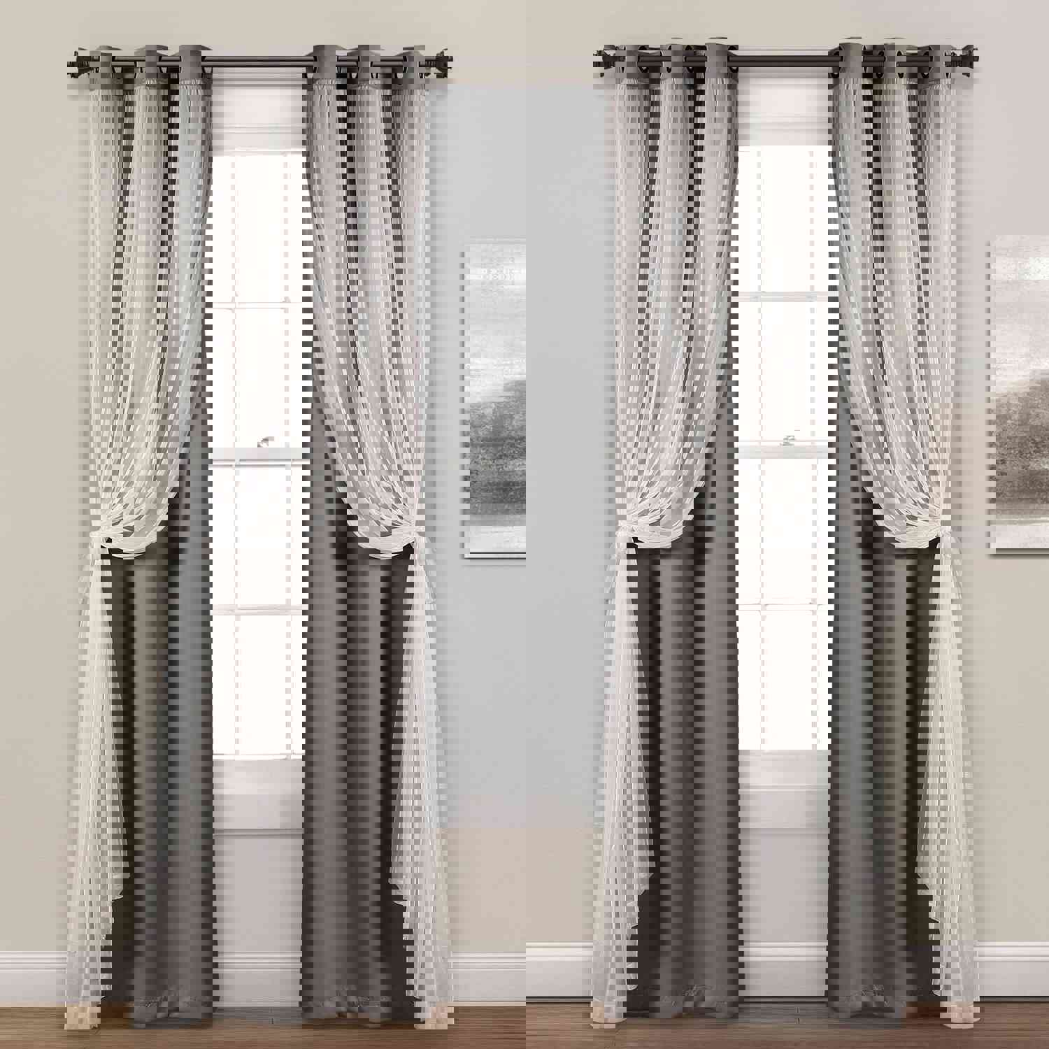 Grommet Sheer With Insulated Blackout Lining Curtain Panel Set