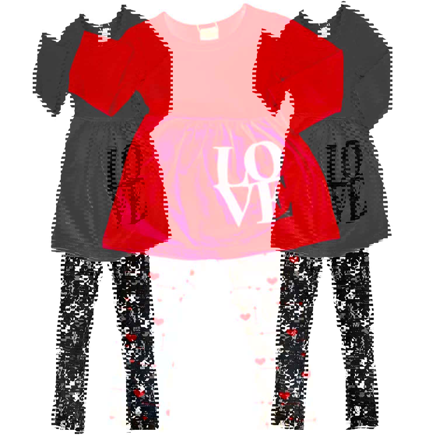 AL Limited Girls Valentines Day LOVE Red Long Sleeve Tunic Leggings & Scarf Clothing Set