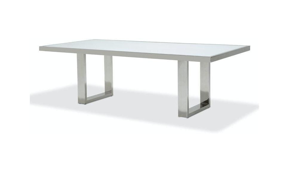 State St. Rectangular Dining Table - Modern White Glass Top with Stainless Steel Trim